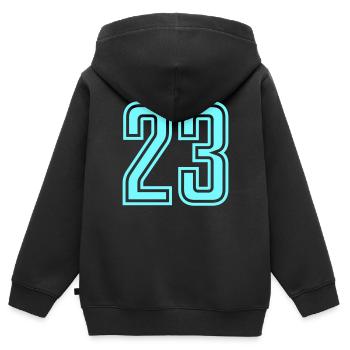 23 - Kinder Premium Organic Zip Hoodie - Schwarz - Hinten - AI Model Kid Male (0cm)