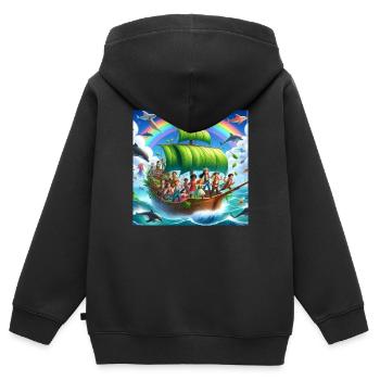 Farbenfrohe Kollektion - Kinder Premium Organic Zip Hoodie - Schwarz - Hinten - AI Model Kid Male (0cm)