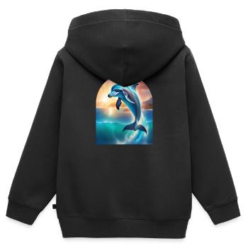 Ein Delfin, der aus dem Meer kommt - Kinder Premium Organic Zip Hoodie - Schwarz - Hinten - AI Model Kid Male (0cm)