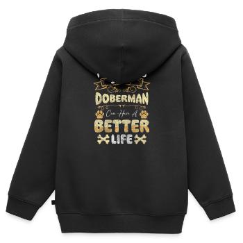 Dobermann Rassehund Schutz Wachschutz - Kinder Premium Organic Zip Hoodie - Schwarz - Hinten - AI Model Kid Male (0cm)