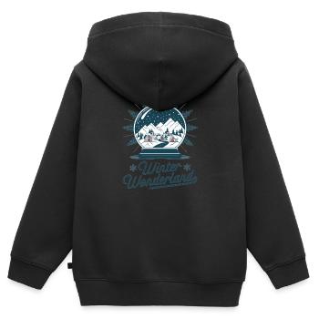 Winterwunderland – Schneekugel mit Dorf - Kinder Premium Organic Zip Hoodie - Schwarz - Hinten - AI Model Kid Male (0cm)