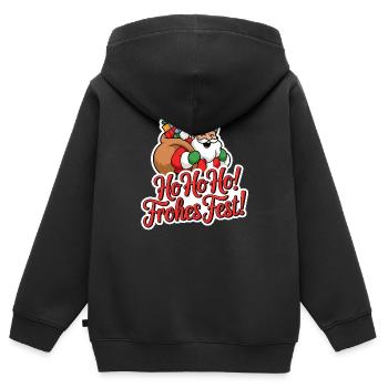 Weihnachtsmann – Ho Ho Ho! Frohes Fest - Kinder Premium Organic Zip Hoodie - Schwarz - Hinten - AI Model Kid Male (0cm)