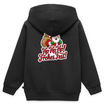 Weihnachtsmann – Ho Ho Ho! Frohes Fest - Kinder Premium Organic Zip Hoodie - Schwarz - Hinten - AI Model Kid Male (0cm)