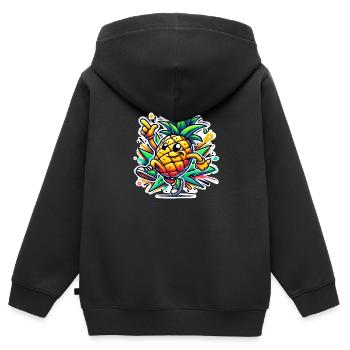 fröhliche Ananas - Kinder Premium Organic Zip Hoodie - Schwarz - Hinten - AI Model Kid Male (0cm)
