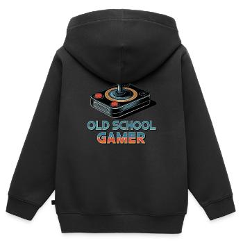 Old School Gamer – Joystick rétro - Sweat Premium à capuche zippé enfant bio - noir - Dos - AI Model Kid Male (0cm)