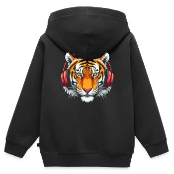 Tiger Animal Graphic Musik Kopfhörer Art Tiger - Kinder Premium Organic Zip Hoodie - Schwarz - Hinten - AI Model Kid Male (0cm)