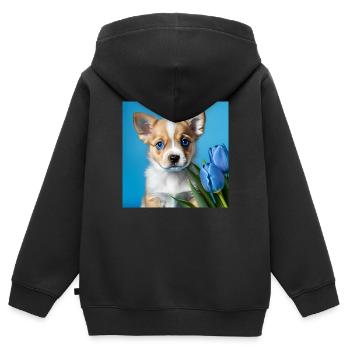 Welpen baby Hund - Kinder Premium Organic Zip Hoodie - Schwarz - Hinten - AI Model Kid Male (0cm)
