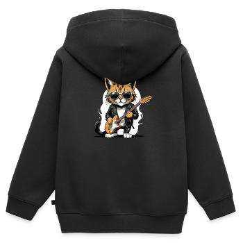 Cat Rocker Cat HardRock Gift - Sweat Premium à capuche zippé enfant bio - noir - Dos - AI Model Kid Male (0cm)