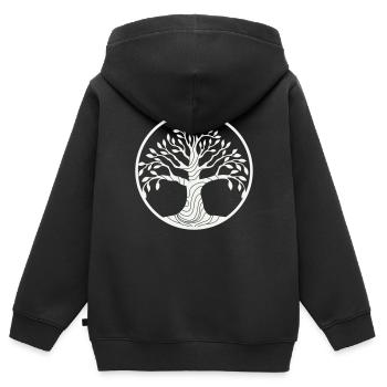 baum - Kinder Premium Organic Zip Hoodie - Schwarz - Hinten - AI Model Kid Male (0cm)