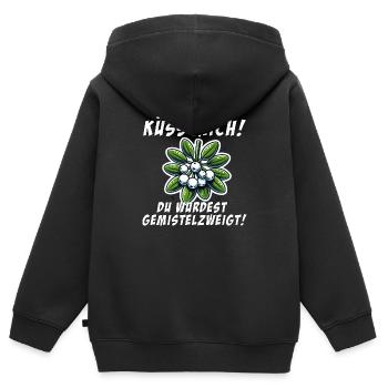 Küss mich Weihnachtsspruch Mistelzweig - Kinder Premium Organic Zip Hoodie - Schwarz - Hinten - AI Model Kid Male (0cm)