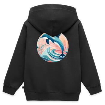Geometric Delfin Geschenk Geometrie - Kinder Premium Organic Zip Hoodie - Schwarz - Hinten - AI Model Kid Male (0cm)