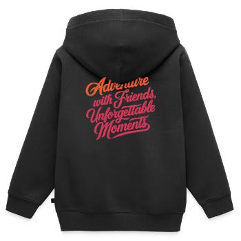 Adventure with Friends citation de voyage art texte - Sweat Premium à capuche zippé enfant bio - noir - Dos - AI Model Kid Male (0cm)