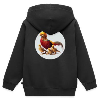 Goldfasan mit Jungen - Kinder Premium Organic Zip Hoodie - Schwarz - Hinten - AI Model Kid Male (0cm)