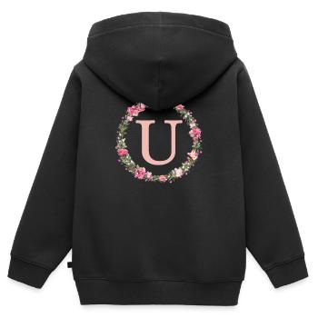 U Monogramm, Blumen-Kranz, personalisierbar - Kinder Premium Organic Zip Hoodie - Schwarz - Hinten - AI Model Kid Male (0cm)