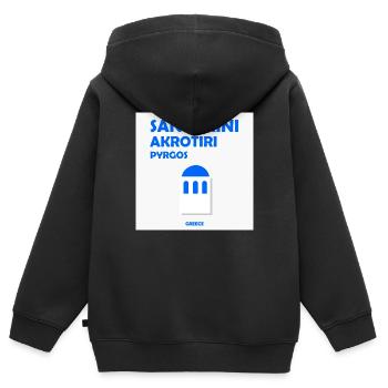 Santorin, Grèce - Sweat Premium à capuche zippé enfant bio - noir - Dos - AI Model Kid Male (0cm)