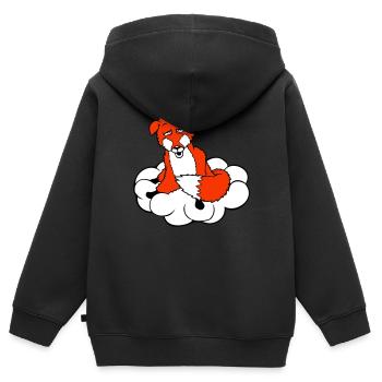 Fuchs auf Wolke Müde Verwirrt Benommen Verrückt - Kinder Premium Organic Zip Hoodie - Schwarz - Hinten - AI Model Kid Male (0cm)