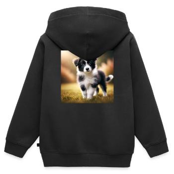 Border Collie Welpe – Verspielt & Neugierig - Kinder Premium Organic Zip Hoodie - Schwarz - Hinten - AI Model Kid Male (0cm)