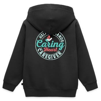 Mains serviables Soins du cœur Aidant Soins Soins Ca - Sweat Premium à capuche zippé enfant bio - noir - Dos - AI Model Kid Male (0cm)