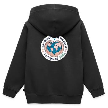 Be Kind World Heartfelt Compassion & Unity - Kids Premium Organic Zip-up Hoodie - black - Back - AI Model Kid Male (0cm)