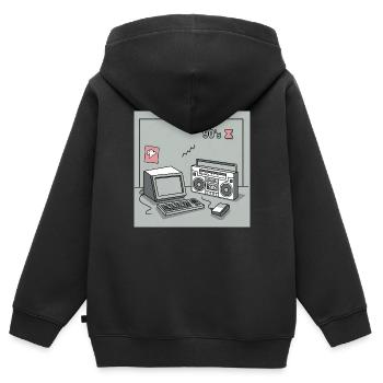Objets cultes des années 90 : Walkman, ordinateur et Cie. - Sweat Premium à capuche zippé enfant bio - noir - Dos - AI Model Kid Male (0cm)