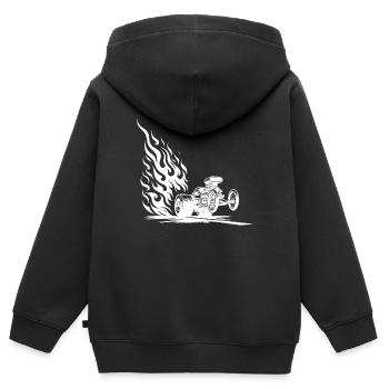 Schnelles Dragster Auto mit flammendem Motor - Kinder Premium Organic Zip Hoodie - Schwarz - Hinten - AI Model Kid Male (0cm)