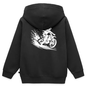 Motocross Dirtbike Sprung mit Staub und Dynamik - Kinder Premium Organic Zip Hoodie - Schwarz - Hinten - AI Model Kid Male (0cm)