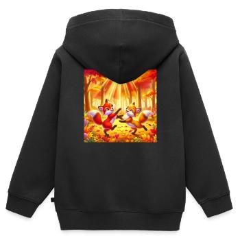 Deux mignons petits renards jouant dans la forêt - Sweat Premium à capuche zippé enfant bio - noir - Dos - AI Model Kid Male (0cm)