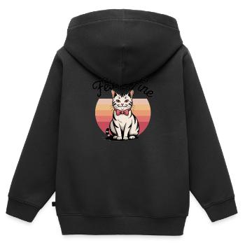 Feline Fine – Chat Sunset Rétro - Sweat Premium à capuche zippé enfant bio - noir - Dos - AI Model Kid Male (0cm)