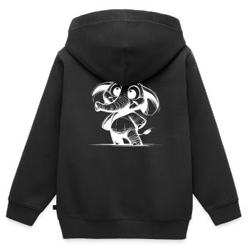 Bébé éléphant avec une énorme trompe et des yeux - Sweat Premium à capuche zippé enfant bio - noir - Dos - AI Model Kid Male (0cm)