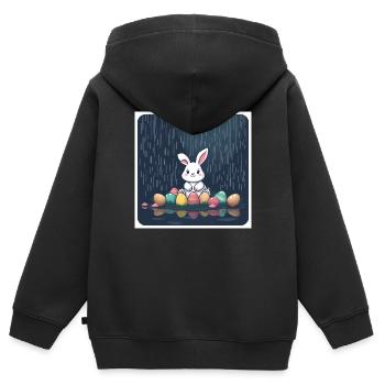 „Bunte Eier, flinker Hase“ - Kinder Premium Organic Zip Hoodie - Schwarz - Hinten - AI Model Kid Male (0cm)