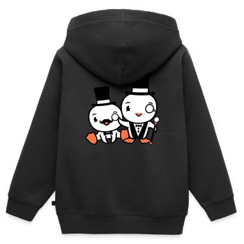 2 Vögel reich wohlhabend Zwei Herren Zylinder Hut - Kinder Premium Organic Zip Hoodie - Schwarz - Hinten - AI Model Kid Male (0cm)