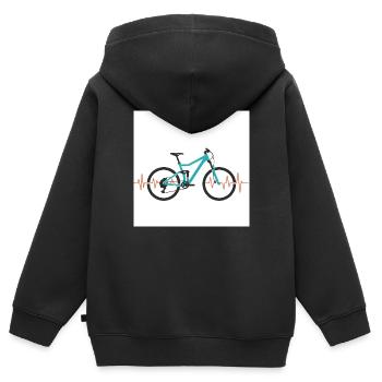 Im Rhythmus der Berge: Mountainbike & Herzschlag - Kinder Premium Organic Zip Hoodie - Schwarz - Hinten - AI Model Kid Male (0cm)