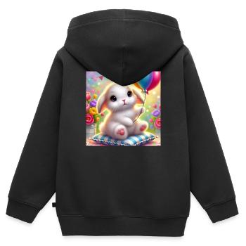 Niedlicher Hasen-Geburtstag - Bunt und fröhlich - Kinder Premium Organic Zip Hoodie - Schwarz - Hinten - AI Model Kid Male (0cm)