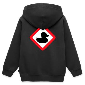 Ente Hinweisschild Warnung Achtung Gefahr Vorsicht - Kinder Premium Organic Zip Hoodie - Schwarz - Hinten - AI Model Kid Male (0cm)