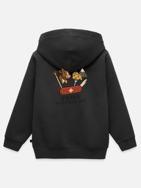 Swiss Survival Kit - Kinder Premium Organic Zip Hoodie - Schwarz
