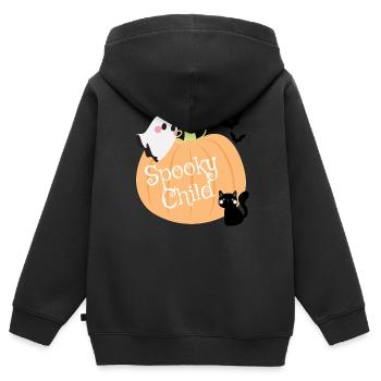 Spooky Child – Halloween Kürbis, Geist & Katze - Kinder Premium Organic Zip Hoodie - Schwarz - Hinten - AI Model Kid Male (0cm)