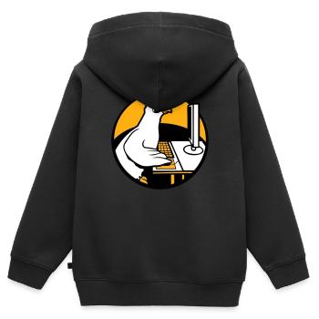 Pigeon Works Bureau Ordinateur Clavier Souris Gamer - Sweat Premium à capuche zippé enfant bio - noir - Dos - AI Model Kid Male (0cm)