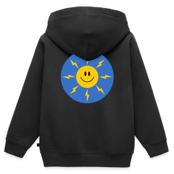 Énergie solaire - Sweat Premium à capuche zippé enfant bio - noir - Dos - AI Model Kid Male (0cm)