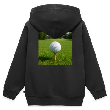 Sport - Golf, Golfball auf dem Abschlag - Kinder Premium Organic Zip Hoodie - Schwarz - Hinten - AI Model Kid Male (0cm)
