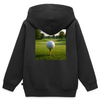 Sport - Golf, Golfball auf dem Abschlag - Kinder Premium Organic Zip Hoodie - Schwarz - Hinten - AI Model Kid Male (0cm)