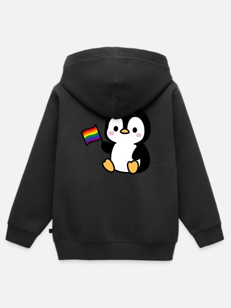 Pinguin mit Regenbogenfahne - Kinder Premium Organic Zip Hoodie - Schwarz