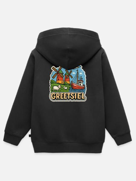 Greetsiel - Kinder Premium Organic Zip Hoodie - Schwarz