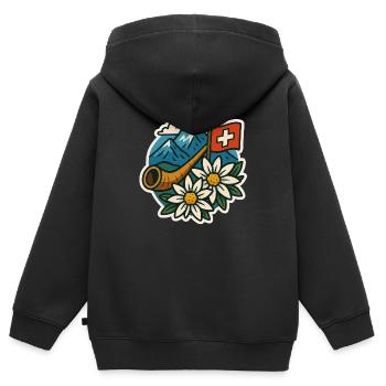 Schweizer tradition - Kinder Premium Organic Zip Hoodie - Schwarz - Hinten - AI Model Kid Male (0cm)