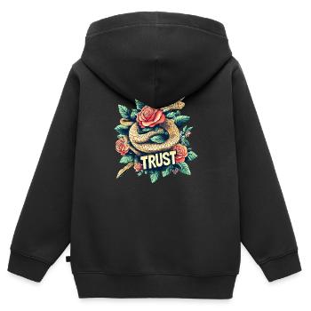 Trust – Schlange & Rosen. - Kinder Premium Organic Zip Hoodie - Schwarz - Hinten - AI Model Kid Male (0cm)