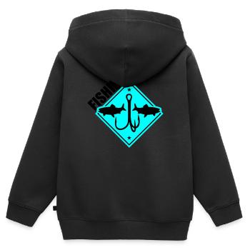 Pêche Pêche Hameçons - Sweat Premium à capuche zippé enfant bio - noir - Dos - AI Model Kid Male (0cm)