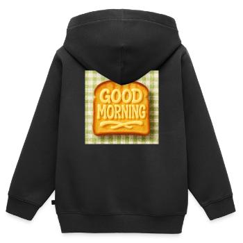 Bonjour toast au beurre - Sweat Premium à capuche zippé enfant bio - noir - Dos - AI Model Kid Male (0cm)