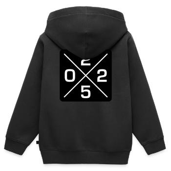 2025 - Kinder Premium Organic Zip Hoodie - Schwarz - Hinten - AI Model Kid Male (0cm)