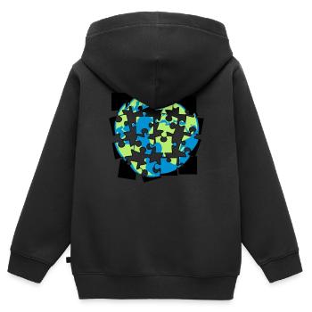Pièces de puzzle de la terre pièce de puzzle construire spi - Sweat Premium à capuche zippé enfant bio - noir - Dos - AI Model Kid Male (0cm)