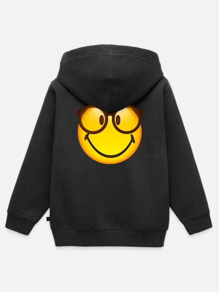 Smiley Glossy Nerd - Kinder Premium Organic Zip Hoodie - Schwarz