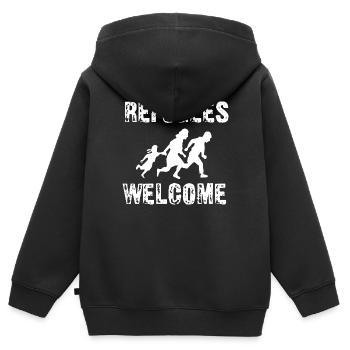 Les réfugiés bienvenus - Sweat Premium à capuche zippé enfant bio - noir - Dos - AI Model Kid Male (0cm)